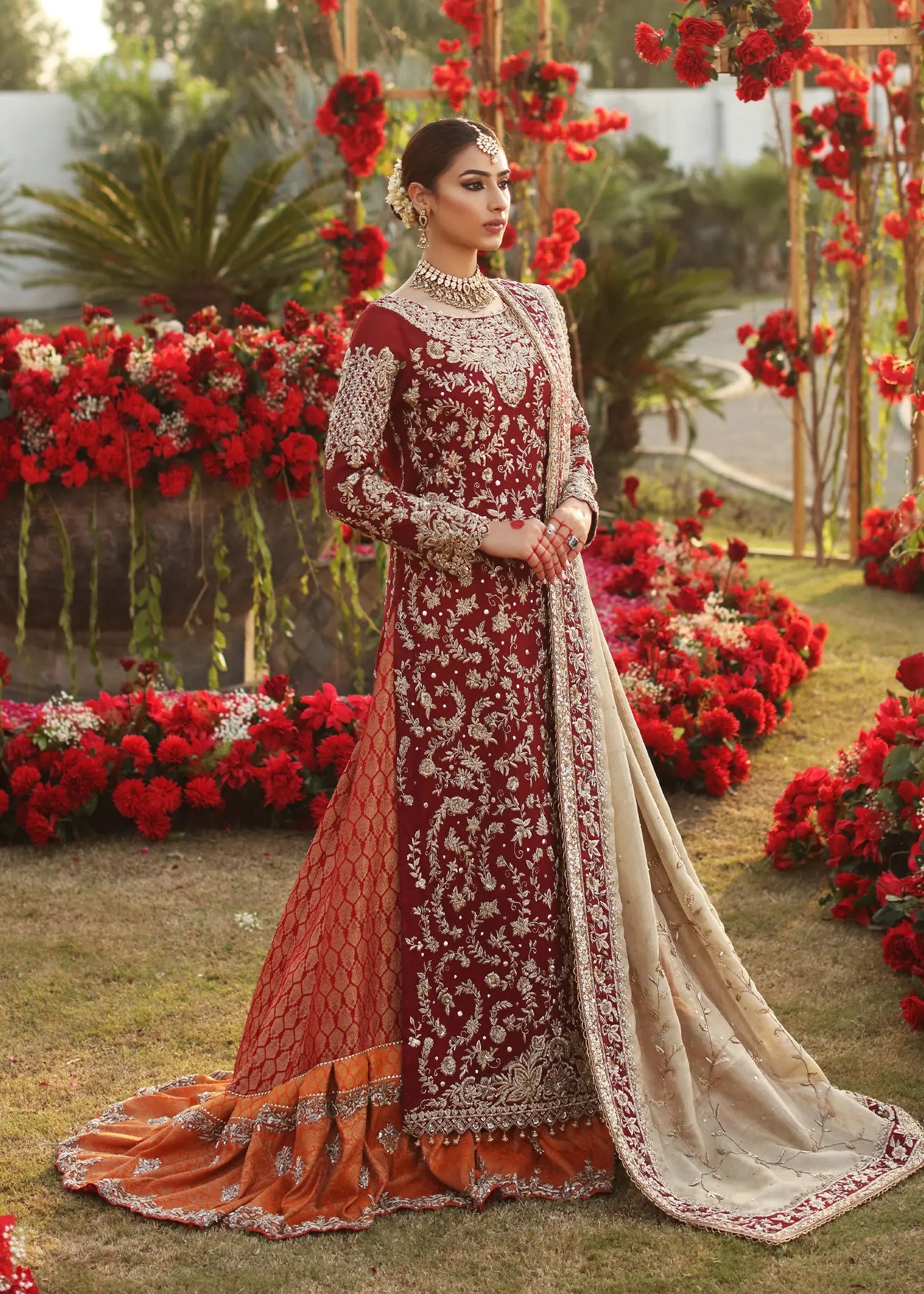 Maroon Embellished Kamkhab Sharara Dress (3-Piece) - Image 5