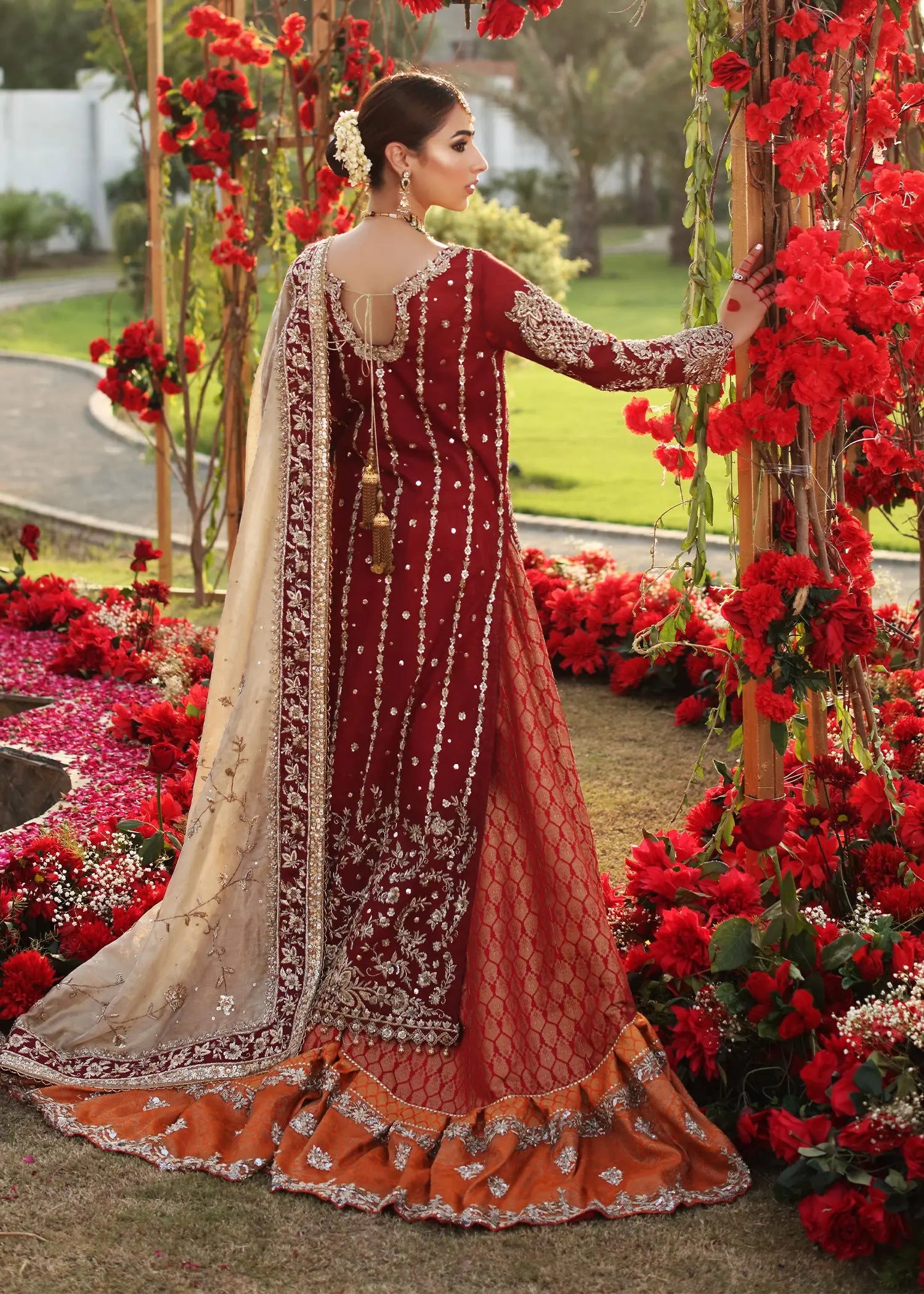 Maroon Embellished Kamkhab Sharara Dress (3-Piece) - Image 6