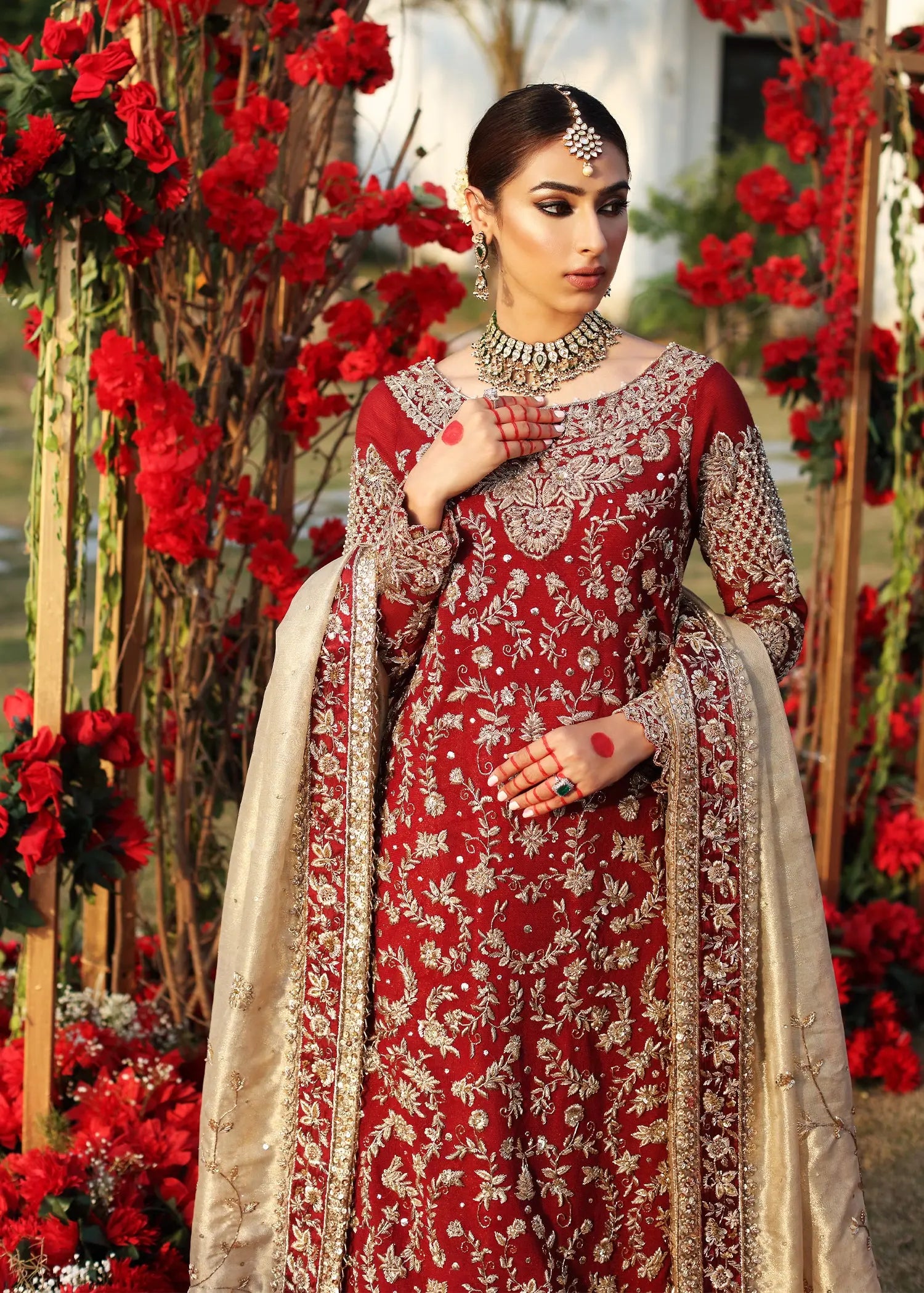 Maroon Embellished Kamkhab Sharara Dress (3-Piece) - Image 7