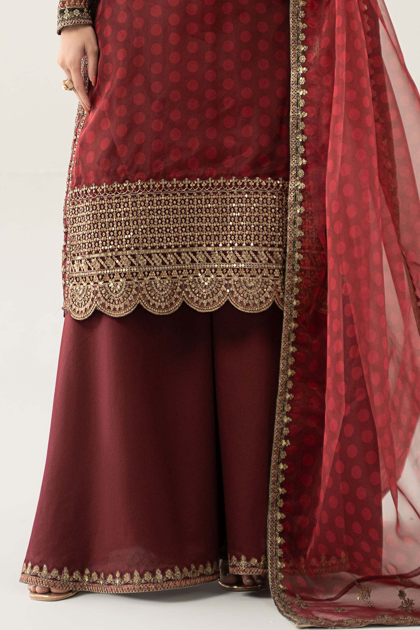 Maroon Embroidered Organza Sharara Set (3-Piece) - Image 5