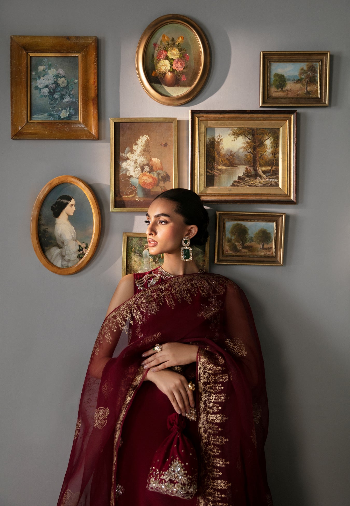 Pakistani Deep Maroon Embellished Raw Silk Sharara (3-Piece) - Image 6