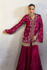 Pakistani Burgundy Embroidered Raw Silk Sharara (2-Piece) - Image 9