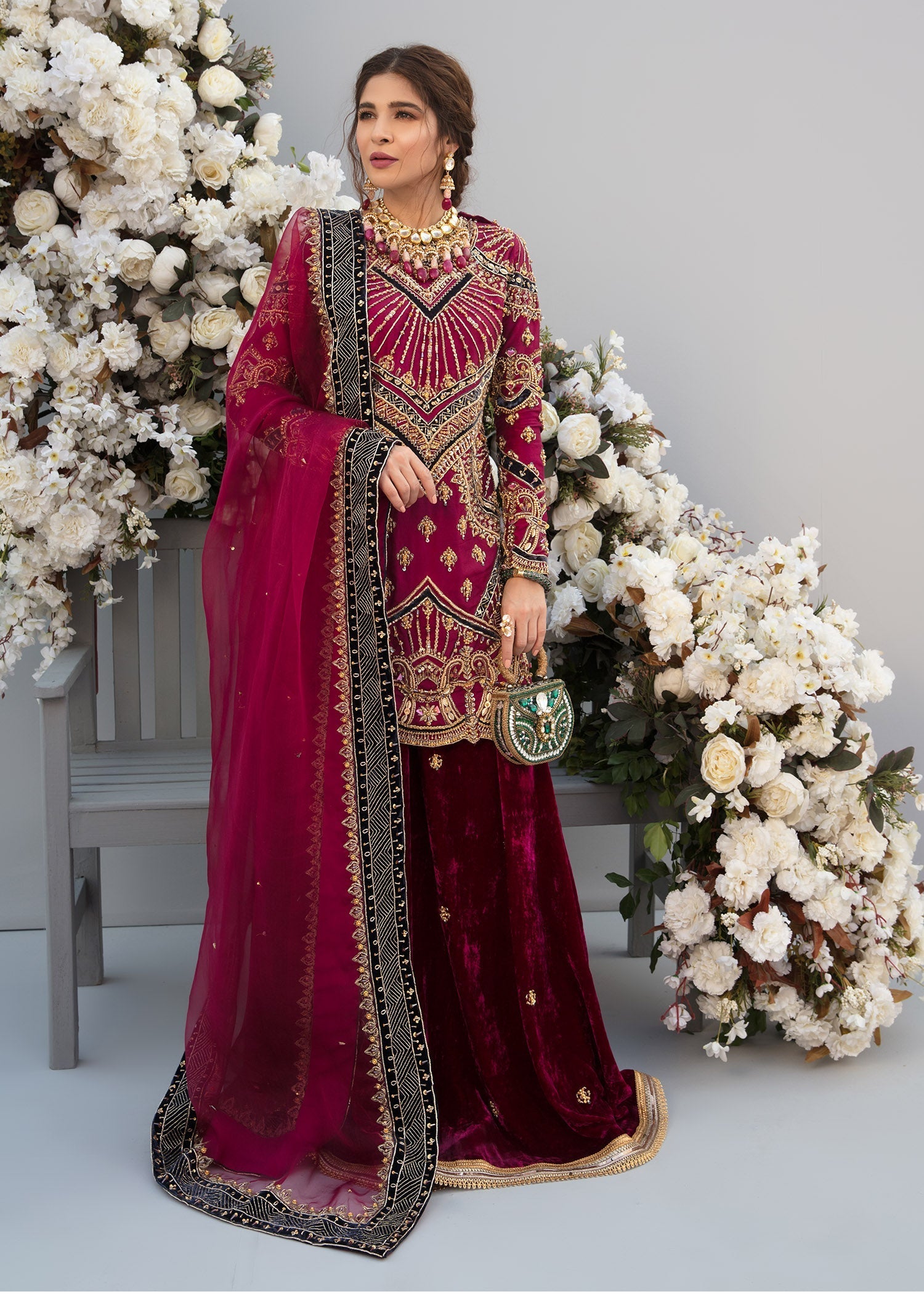 Plum Zardozi Rawsilk & Velvet Sharara (3-Piece) - Image 1