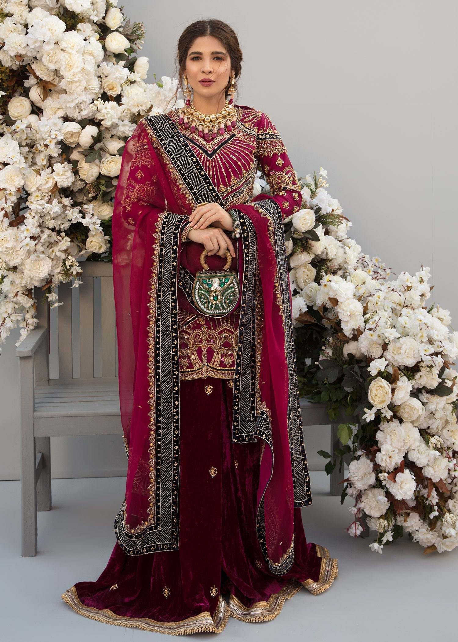 Plum Zardozi Rawsilk & Velvet Sharara (3-Piece) - Image 3