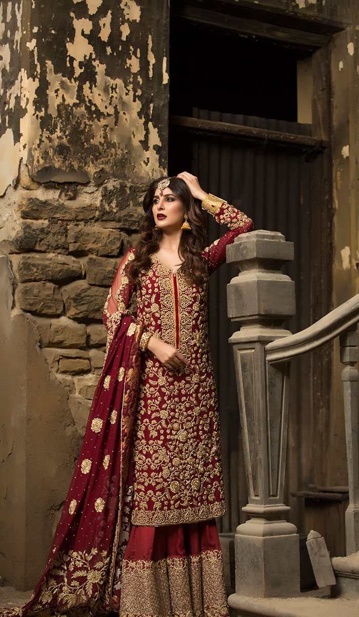 Deep Maroon Zardozi Silk Blend Sharara (3-Piece) - Image 1