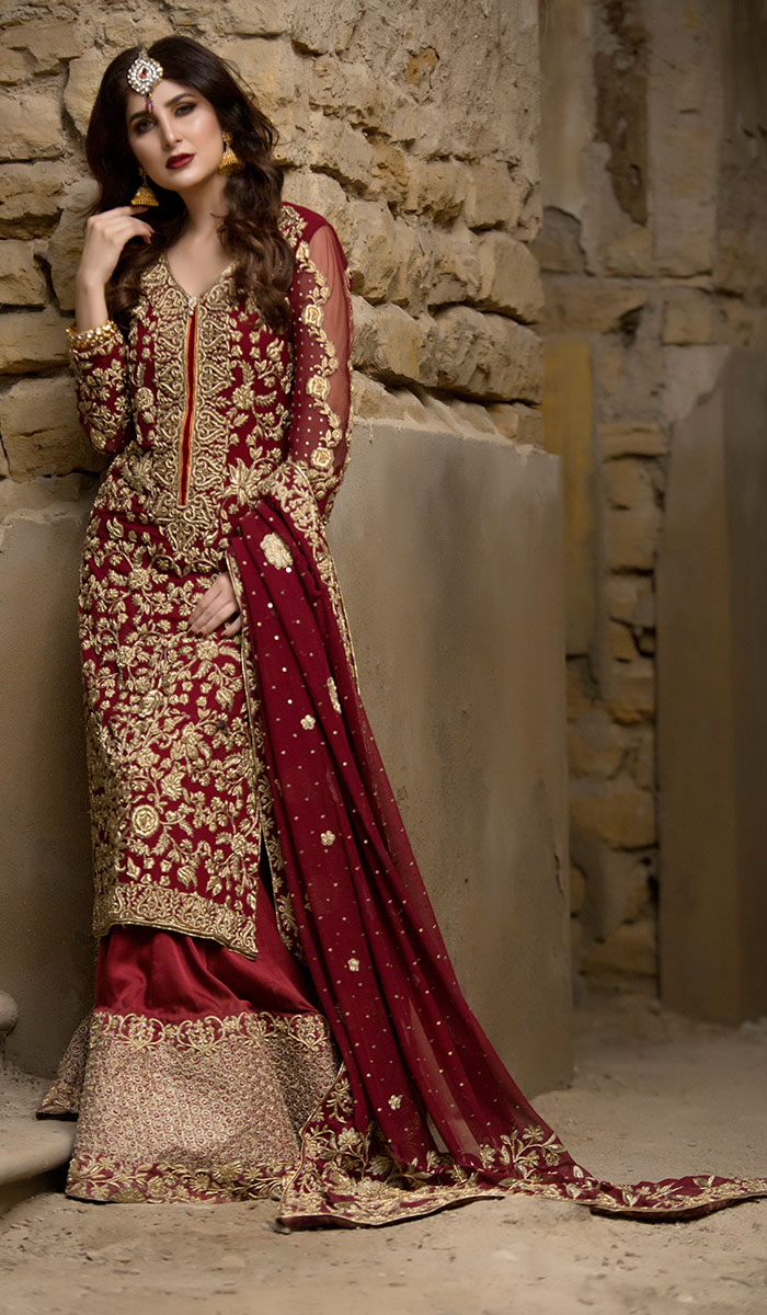 Deep Maroon Zardozi Silk Blend Sharara (3-Piece) - Image 2
