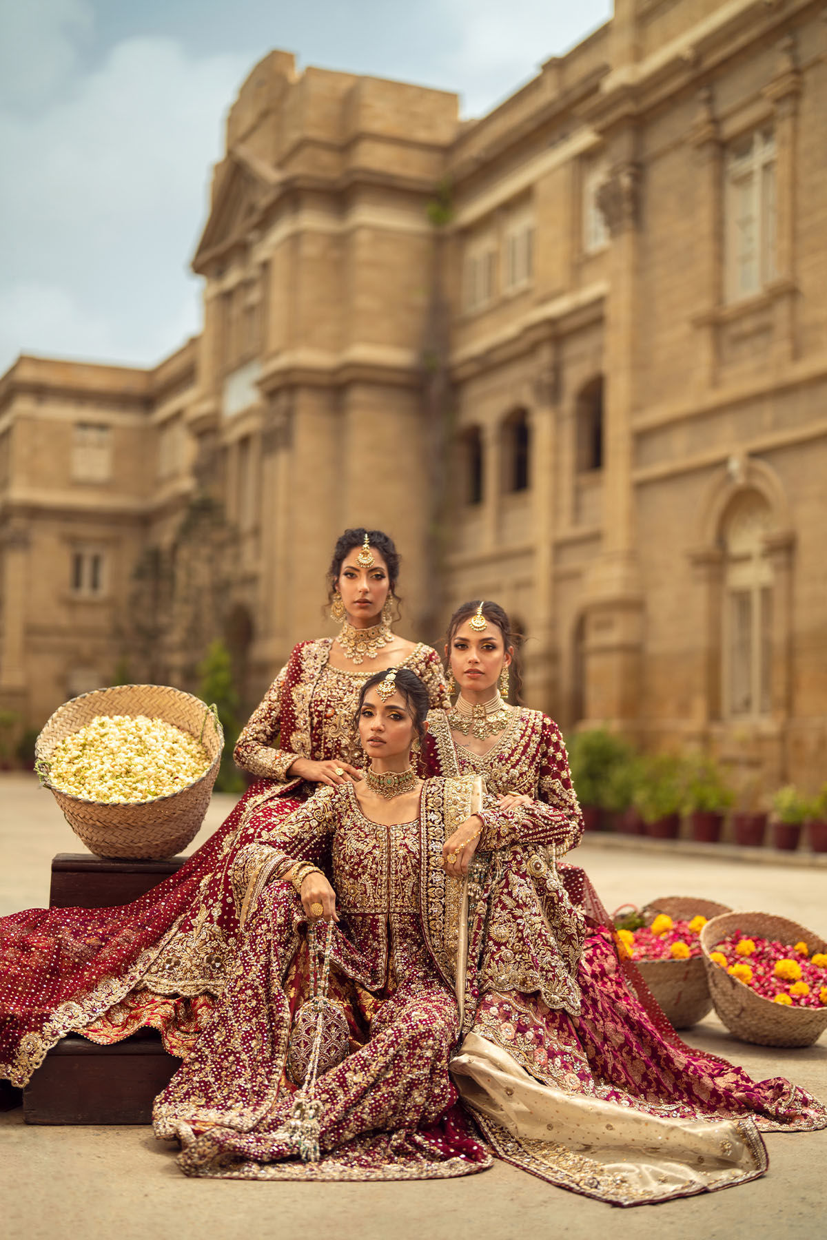 Deep Maroon Zardozi Silk Net Bridal Sharara (3-Piece) - Image 17