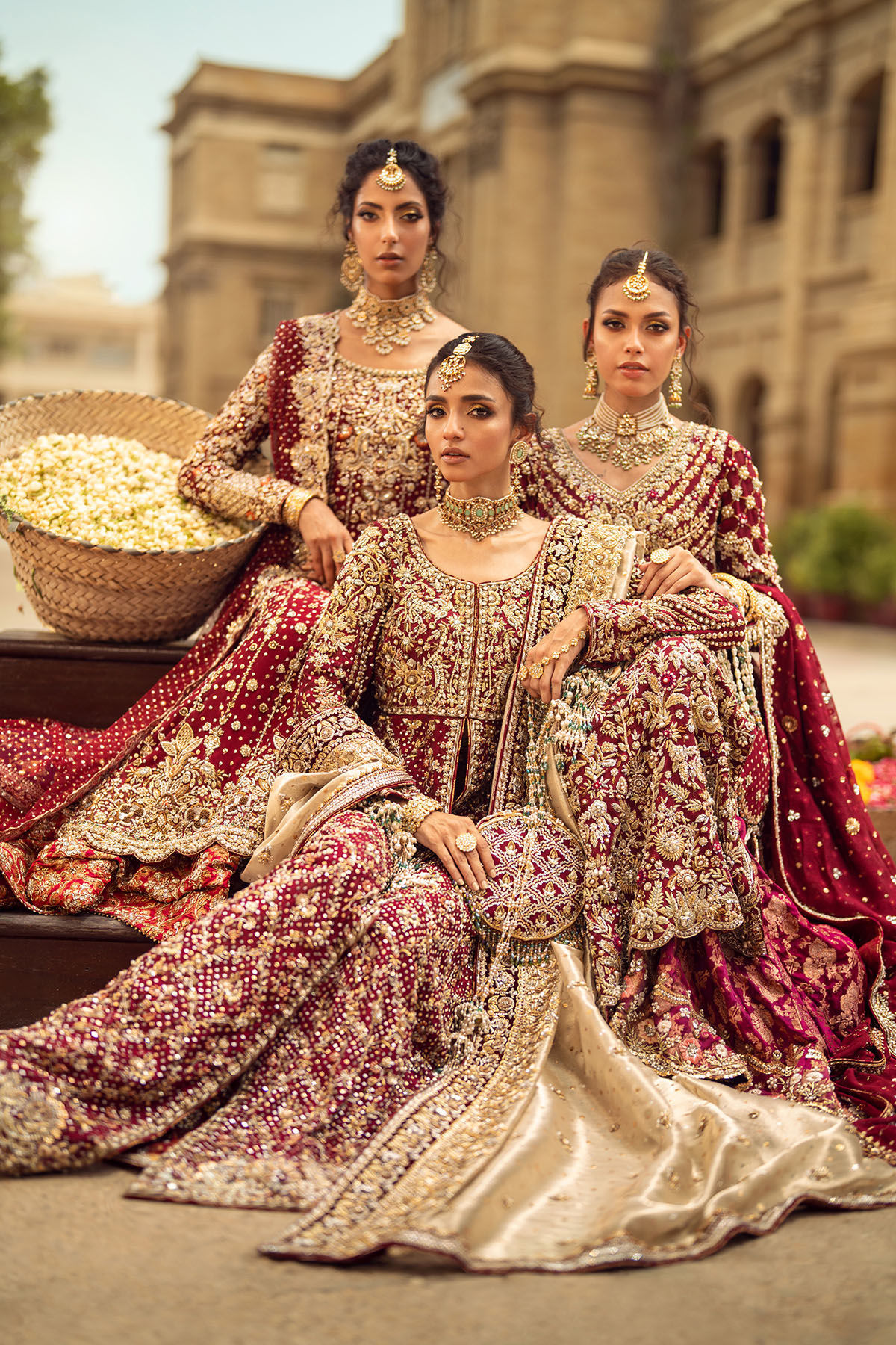 Deep Maroon Zardozi Silk Net Bridal Sharara (3-Piece) - Image 18