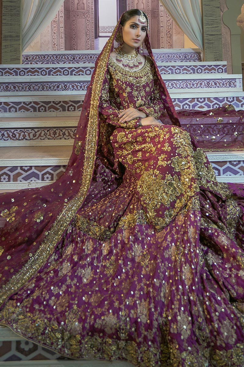 Pakistani Maroon Zardozi Embroidered Silk Bridal Sharara (3-Piece) - Image 3