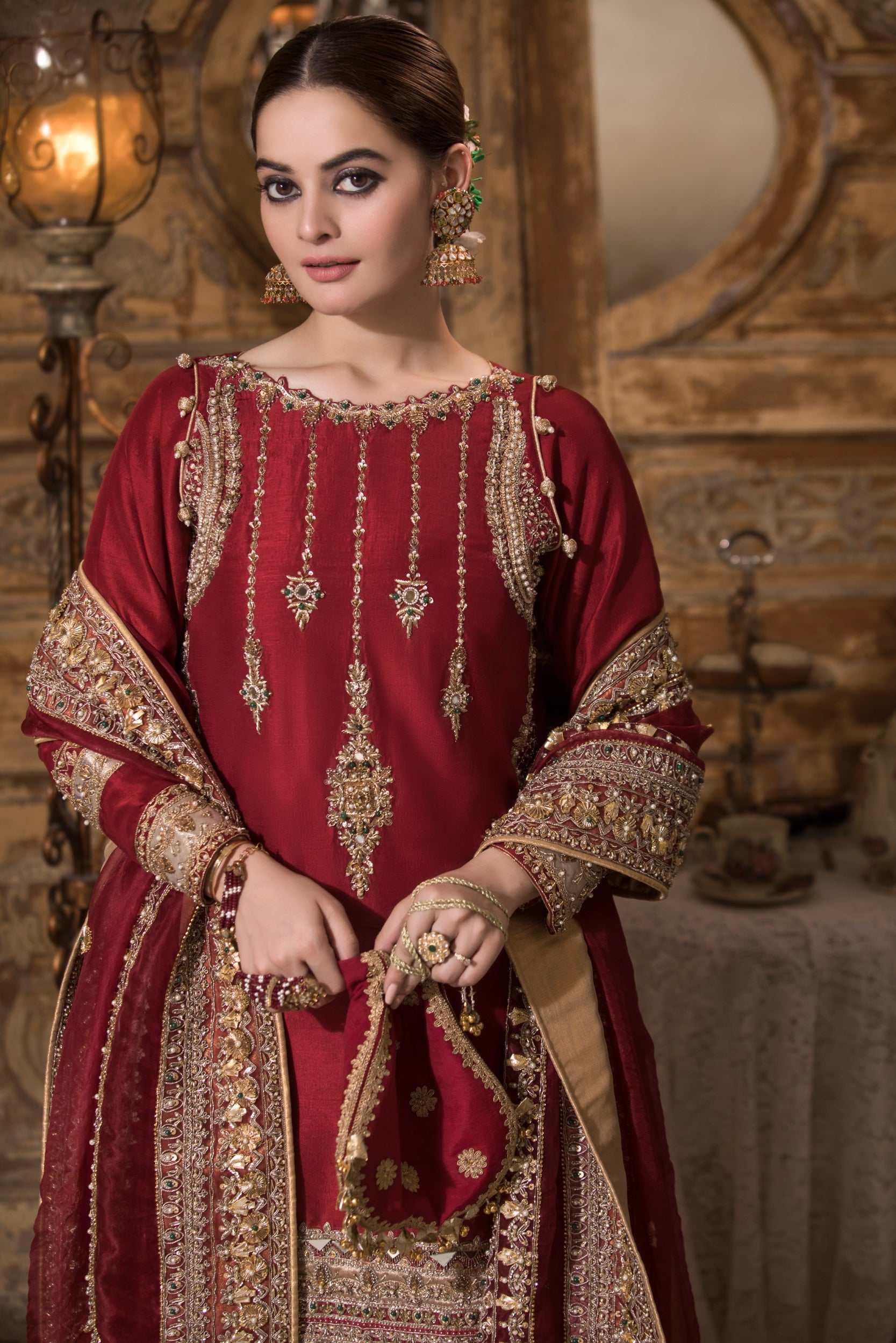 Deep Maroon Zardozi Silk Bridal Sharara (3-Piece) - Image 4