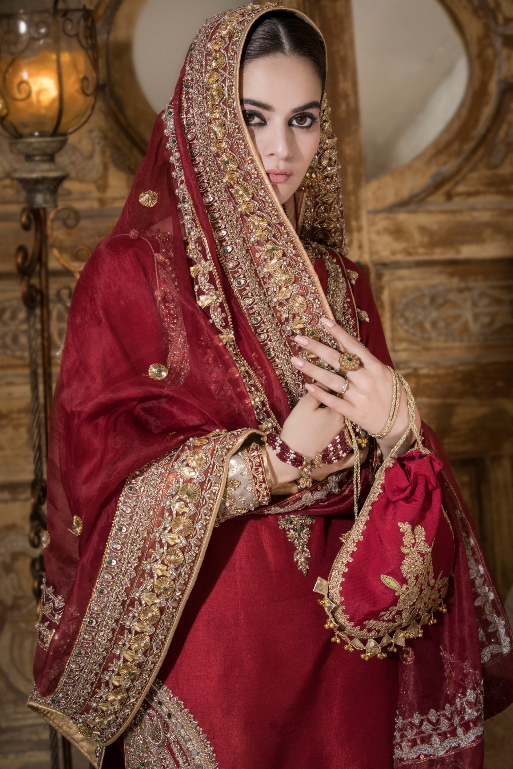 Deep Maroon Zardozi Silk Bridal Sharara (3-Piece) - Image 6
