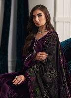 Pakistani Burgundy Embroidered Velvet Shawl (1-Pc) - Image 4