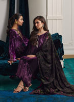 Pakistani Burgundy Embroidered Velvet Shawl (1-Pc) - Image 5