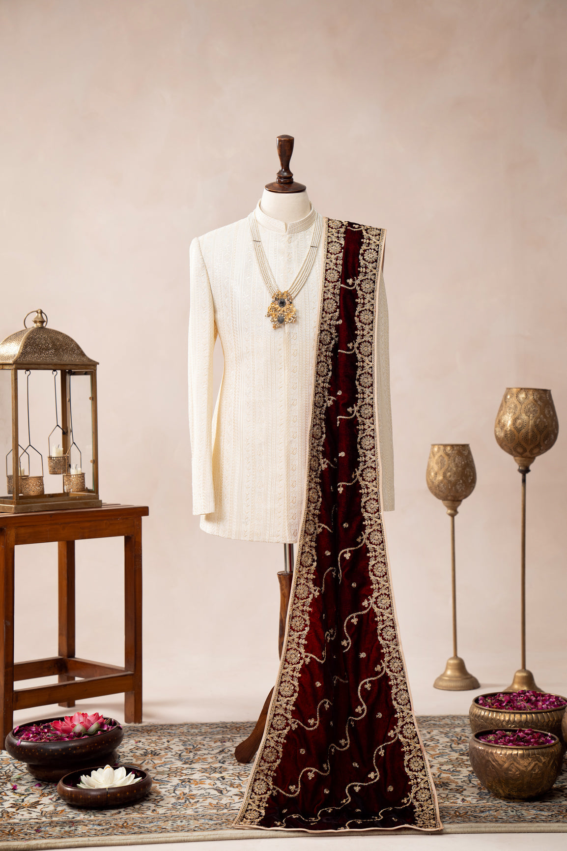 Maroon Embroidered Velvet Shawl (1-Pc) - Image 8