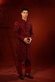 Maroon Embroidered Raw Silk Sherwani (2-Piece) - Image 2