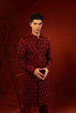 Maroon Embroidered Raw Silk Sherwani (2-Piece) - Image 3