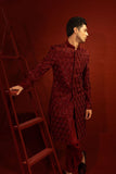 Maroon Embroidered Raw Silk Sherwani (2-Piece) - Image 4