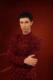 Maroon Embroidered Raw Silk Sherwani (2-Piece) - Image 5