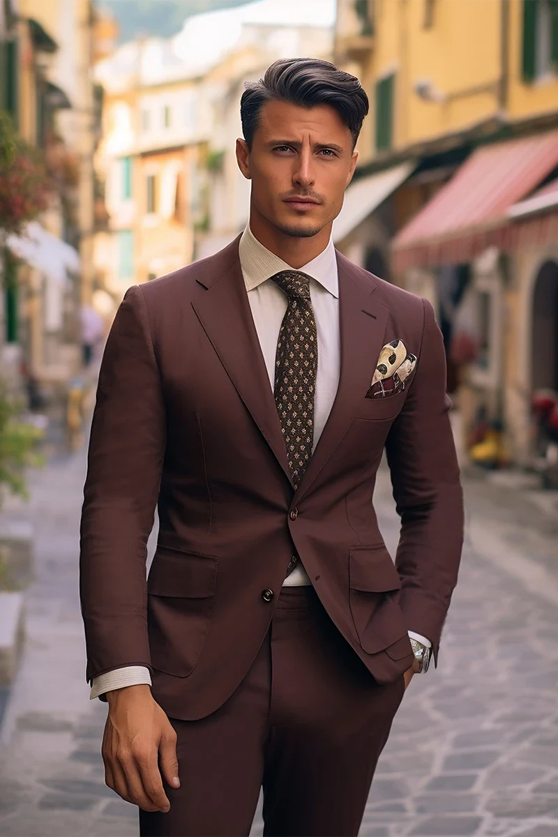 Burgundy Wool-Blend Two-Piece Suit (Jacket & Trousers) - Image 2