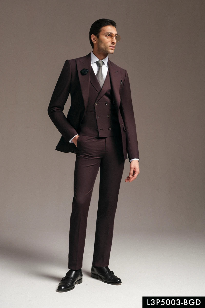 Burgundy Wool Blend Three-Piece Suit (Slim Fit) - Image 1