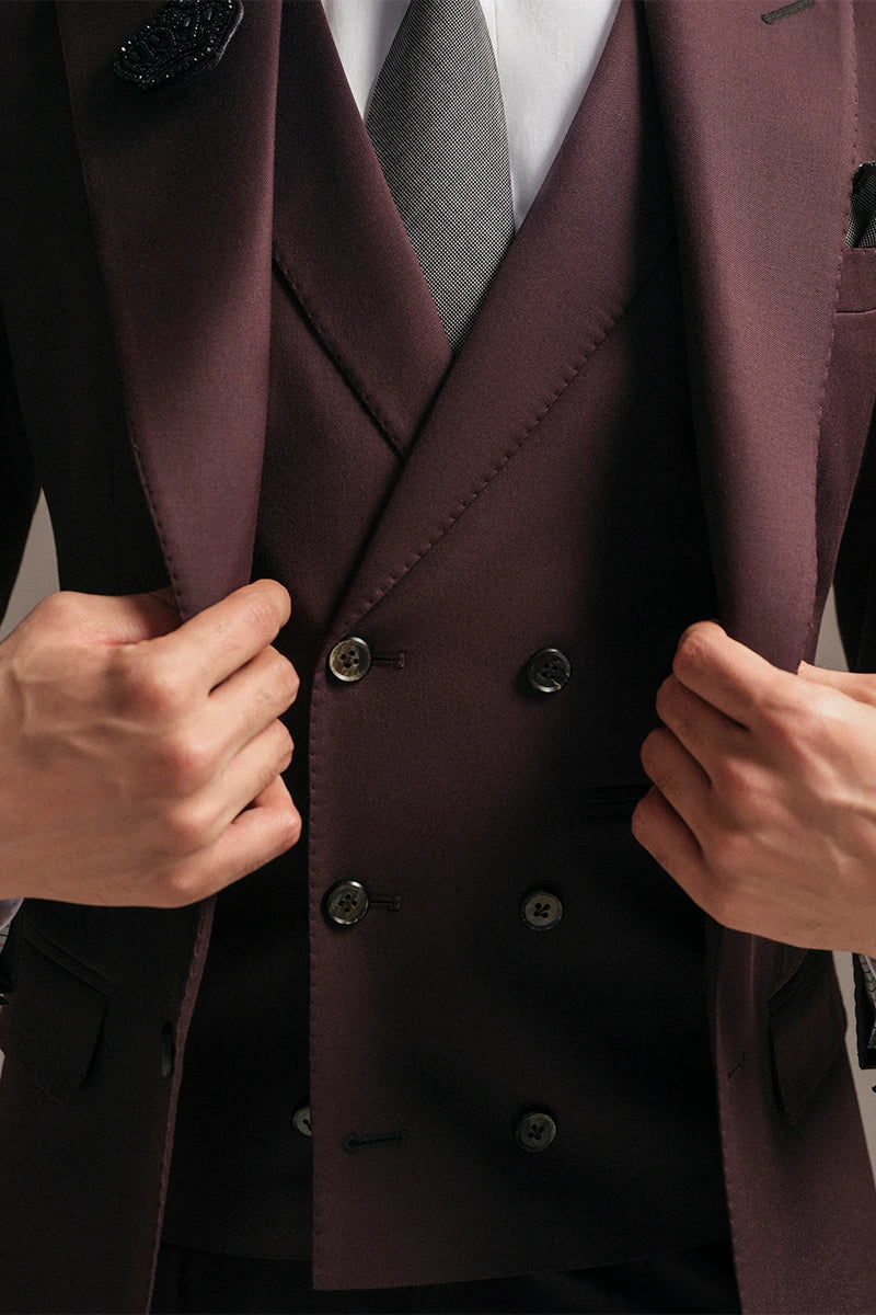 Burgundy Wool Blend Three-Piece Suit (Slim Fit) - Image 3