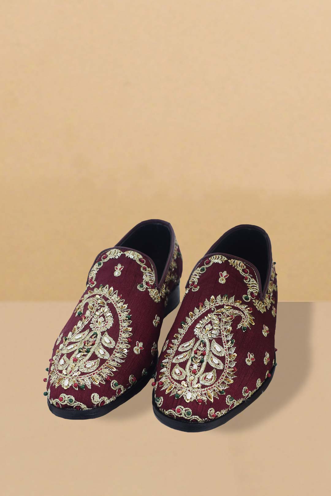 Maroon Embroidered Brocade Waistcoat (3-Piece) - Image 12