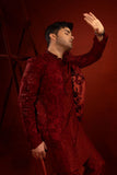 Maroon Embroidered Organza Jacket Silk Kurta Pajama (3-Piece) - Image 2