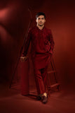 Maroon Embroidered Organza Jacket Silk Kurta Pajama (3-Piece) - Image 6