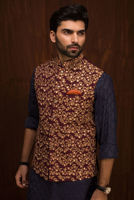Maroon Embroidered Raw Silk Waistcoat (2-Piece) - Image 2