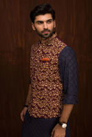 Maroon Embroidered Raw Silk Waistcoat (2-Piece) - Image 4