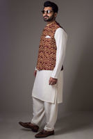Maroon Embroidered Velvet Waistcoat (1-Pc) - Image 3