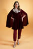 Pakistani Maroon Embellished Velvet Cape Dress (2-Piece) - Image 2