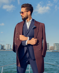 Maroon Tweed Long Chester Coat (1-Pc) - Image 3