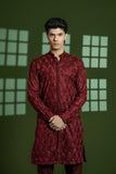 Maroon Embroidered Blended Wash-and-Wear Kurta Set (2-Piece) - Image 2