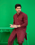 Maroon Embroidered Cotton-Silk Kurta Set (2-Piece) - Image 3