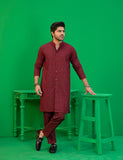 Maroon Embroidered Cotton-Silk Kurta Set (2-Piece) - Image 8