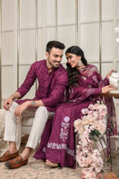 Burgundy Self-Embroidered Cotton Kurta (2-Piece) - Image 3