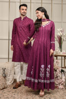 Burgundy Self-Embroidered Cotton Kurta (2-Piece) - Image 4