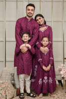 Burgundy Self-Embroidered Cotton Kurta (2-Piece) - Image 6