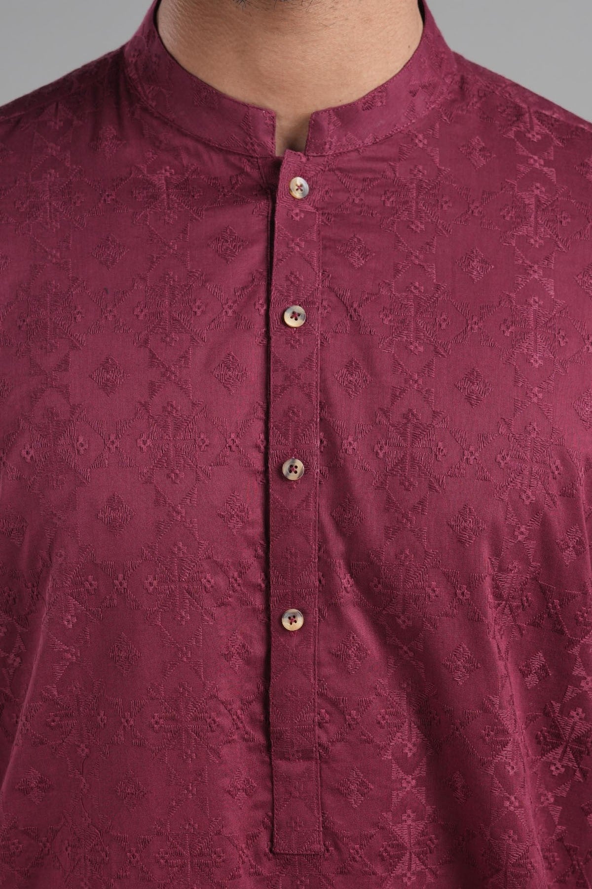 Maroon Embroidered Egyptian Cotton Kurta (2-Piece) - Image 2