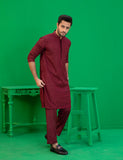 Maroon Embroidered Kurta Set (2-Piece) - Image 2