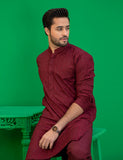 Maroon Embroidered Kurta Set (2-Piece) - Image 3