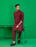 Maroon Embroidered Kurta Set (2-Piece) - Image 7