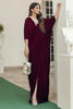 Pakistani Wine Red Embellished Velvet Kaftan (1-Pc) - Image 2