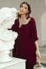Pakistani Wine Red Embellished Velvet Kaftan (1-Pc) - Image 3