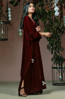 Pakistani Maroon Beaded Velvet Kaftan (1-Pc) - Image 4
