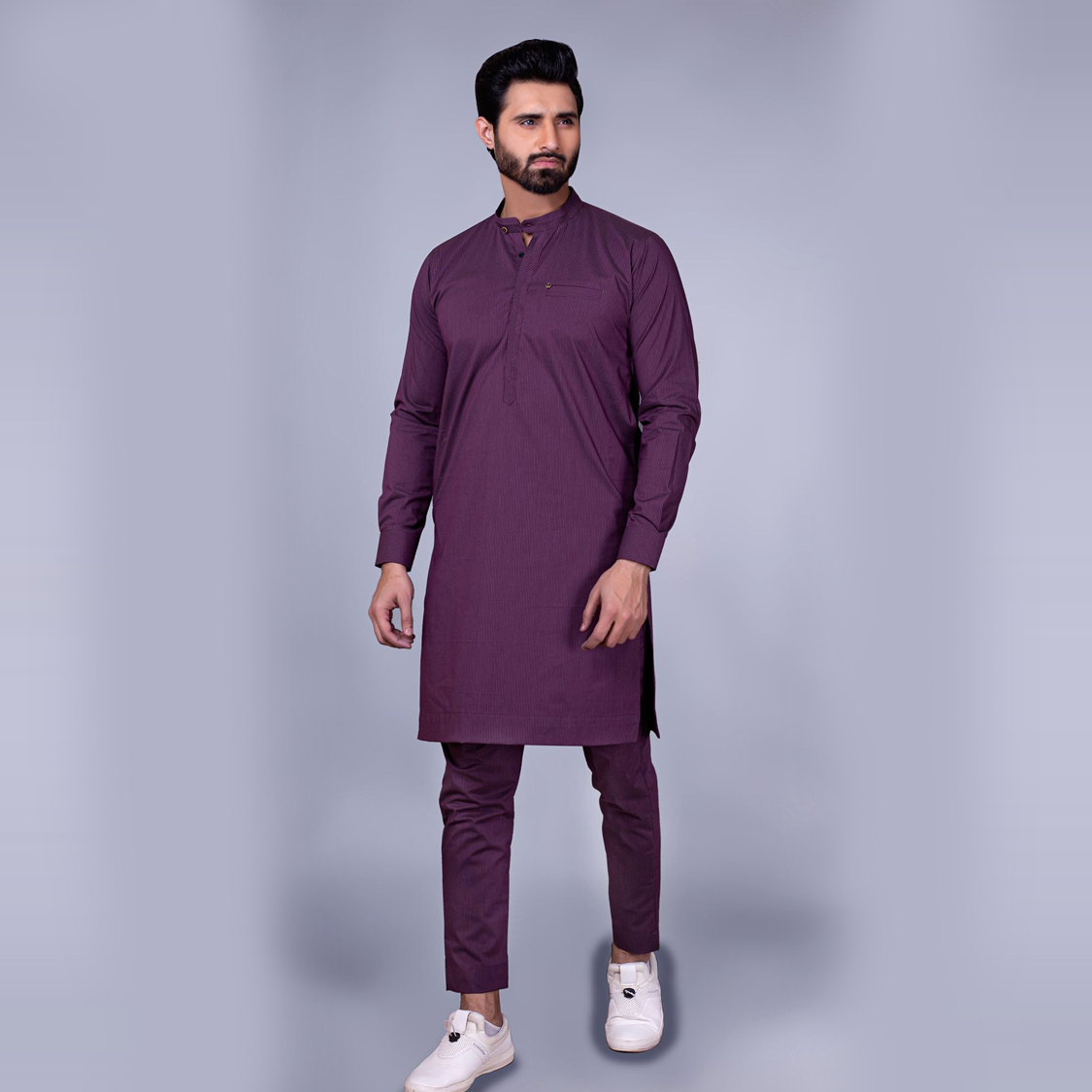 Maroon Blended Fabric Kurta Pajama (2-Piece) - Image 2