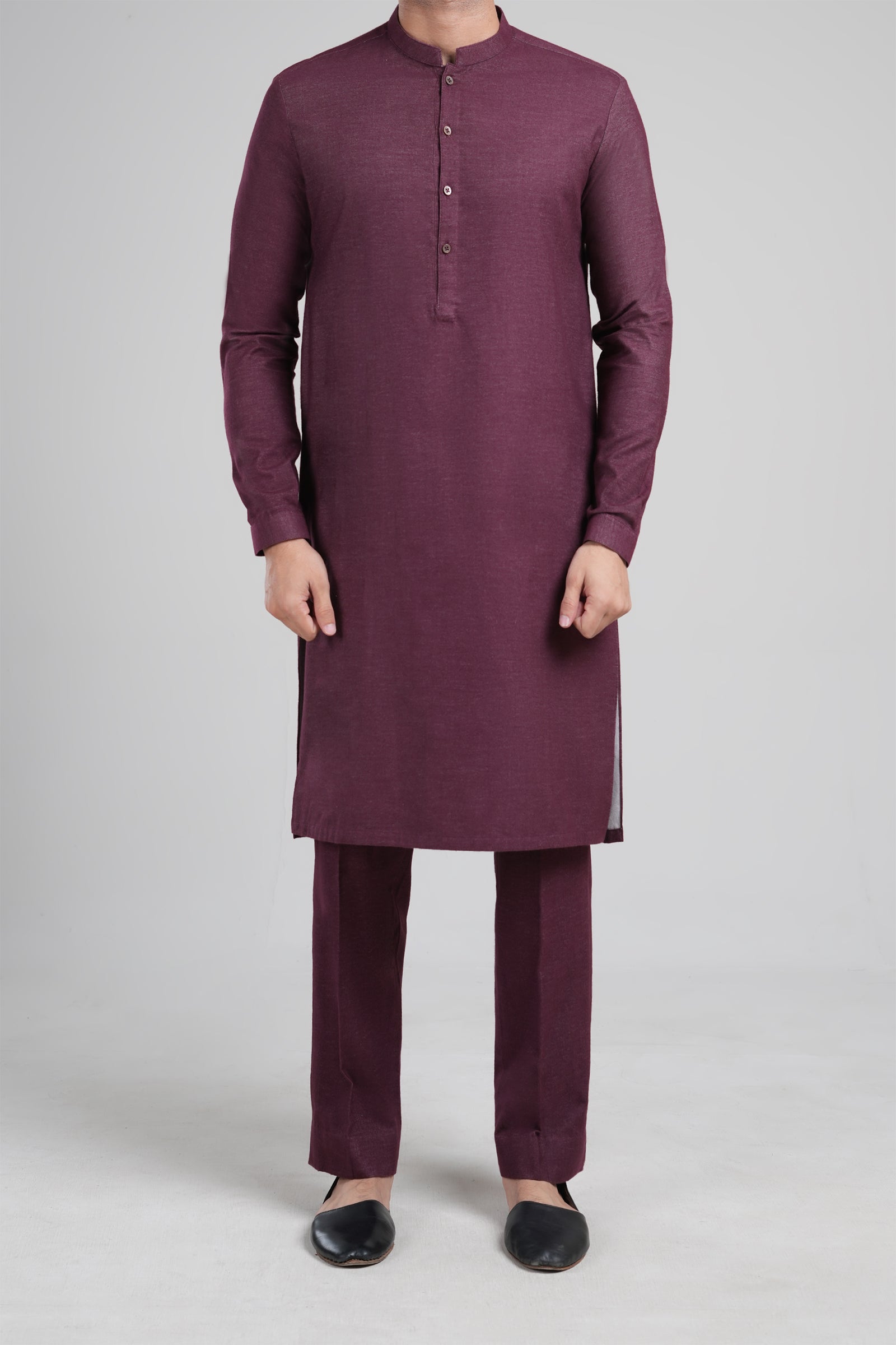 Maroon Blended Wool Kurta Pajama (2-Piece) - Image 2