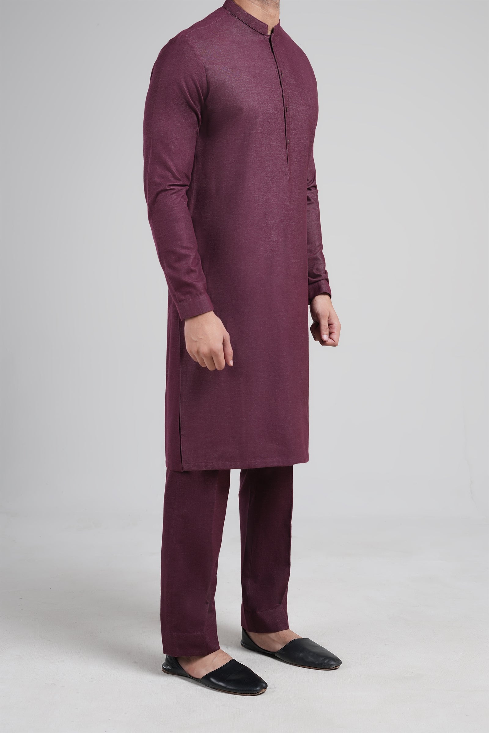 Maroon Blended Wool Kurta Pajama (2-Piece) - Image 3