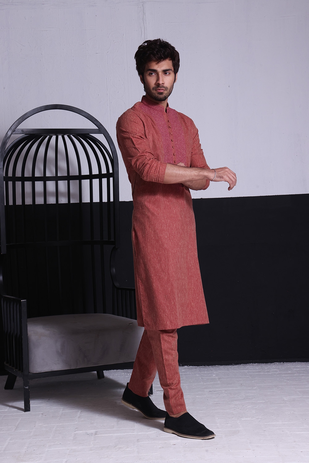 Pastel Maroon Textured Cotton Kurta (2-Piece) - Image 1